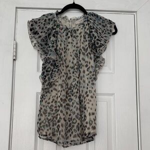 LOFT Animal Print Ruffle Blouse